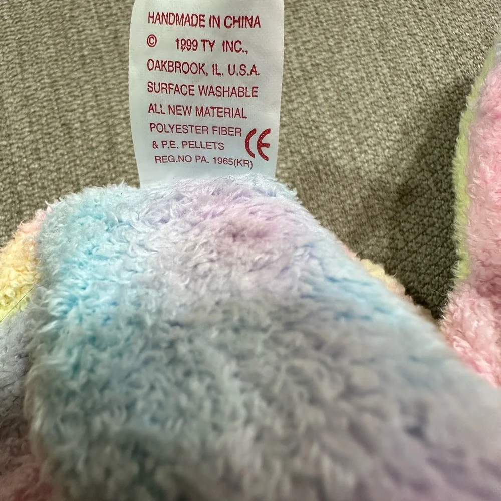Ty Beanie Baby Groovy Pink and Green Stuffed Animal Bear